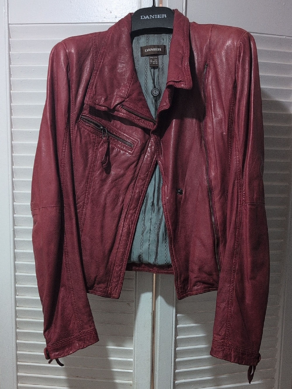 Danier Wine Red Leather Moto Jacket